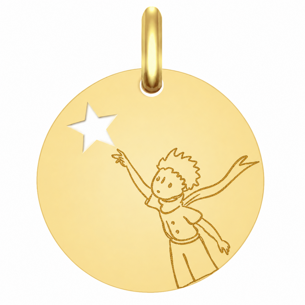 Photo de Médaille Petit Prince étoile ajourée - Or jaune 9ct